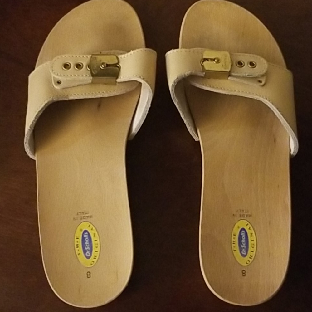 Vintage Dr. Scholls Leather Slide Wooden Sandals 8